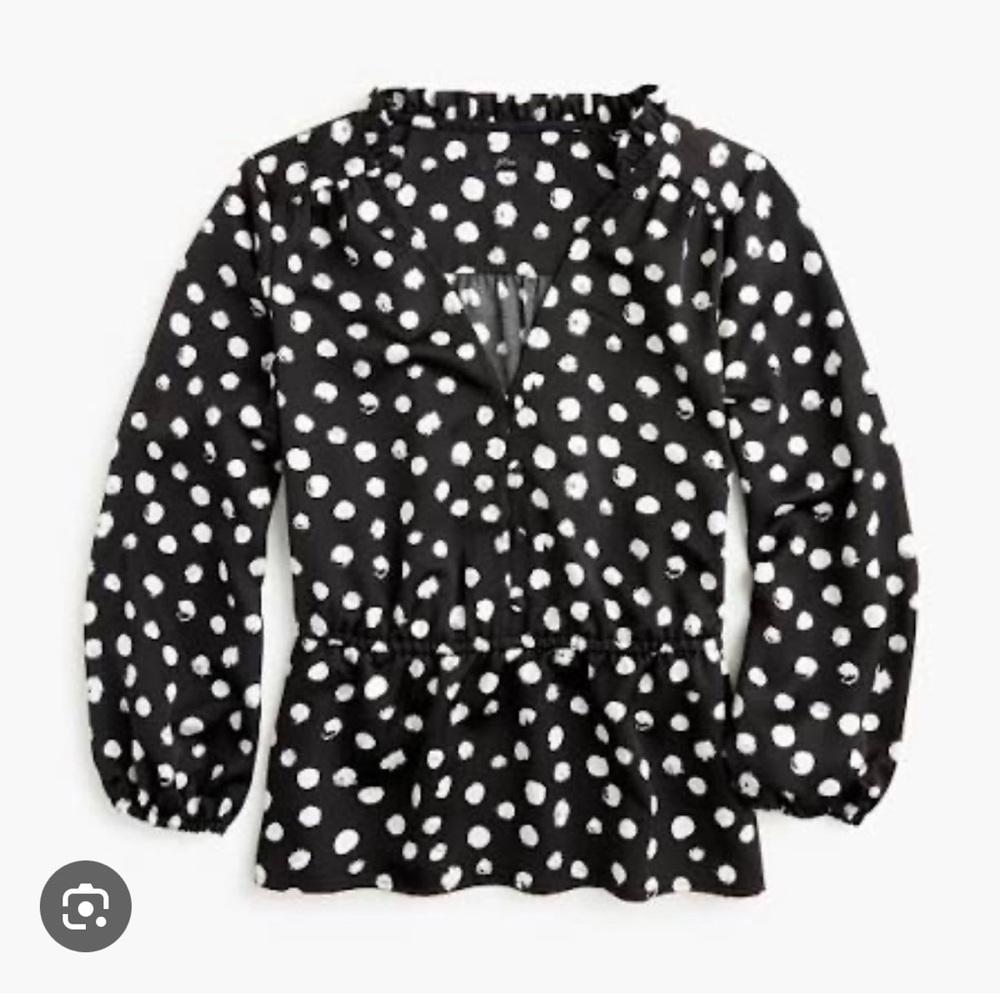 J.Crew Peplum blouse in painted dot satin-backed crepe Style AC356 – Size XS